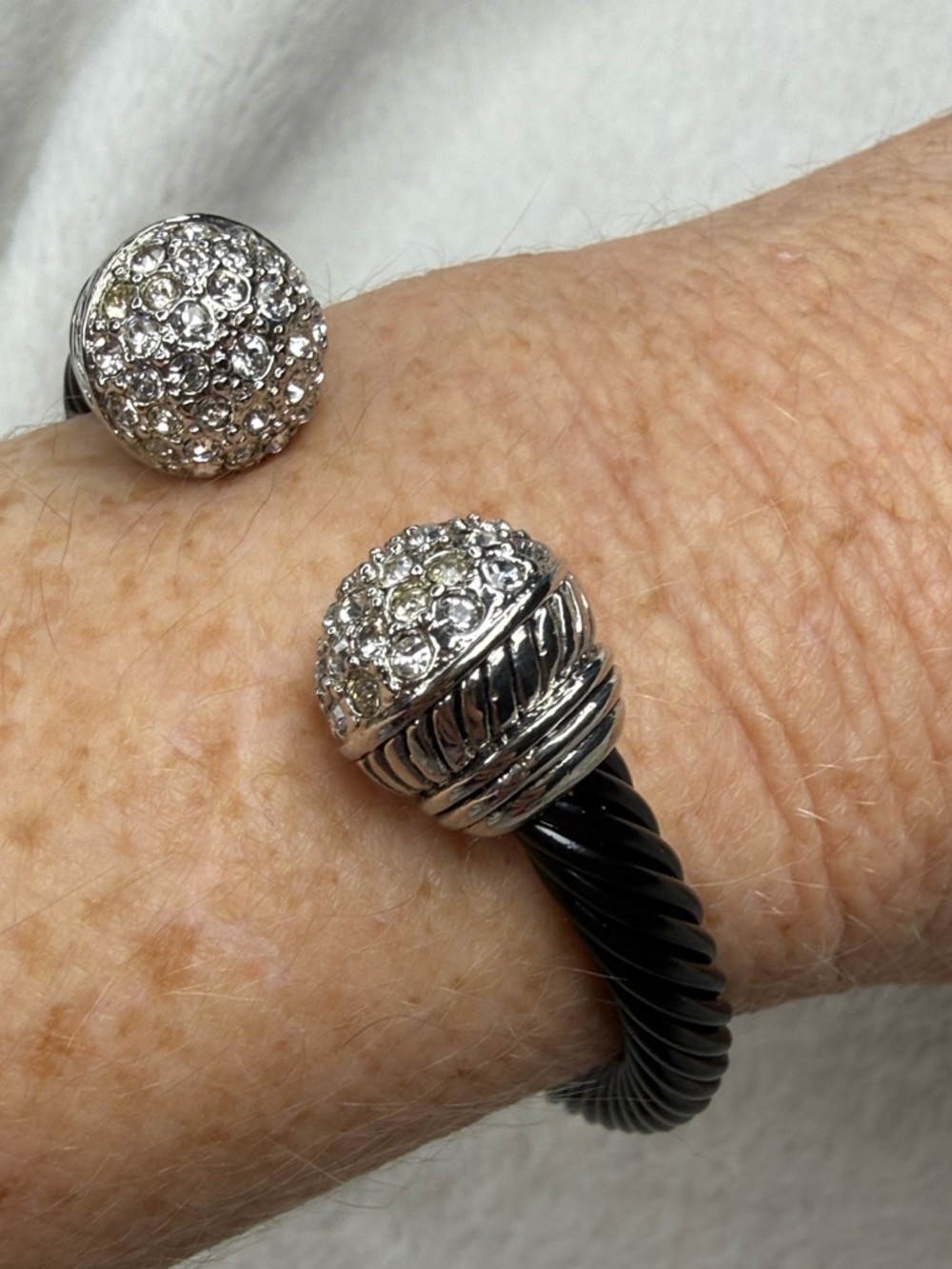 Neiman Marcus Black Cable Cuff with Pave Crystal End Caps